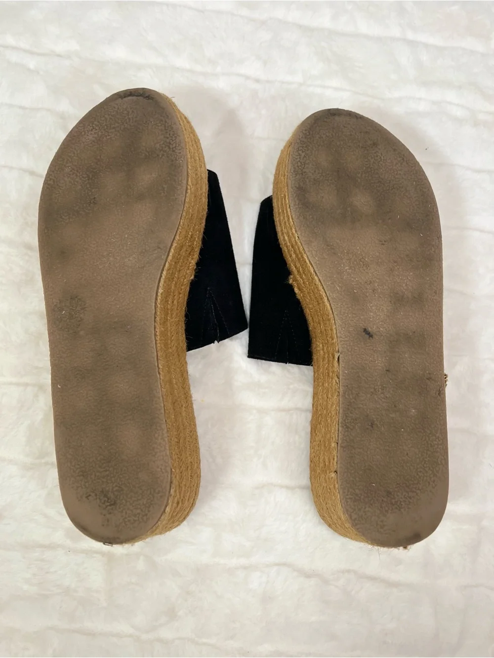 American Eagle Black Suede Espadrille Flatform Slide Sandals Size 8
